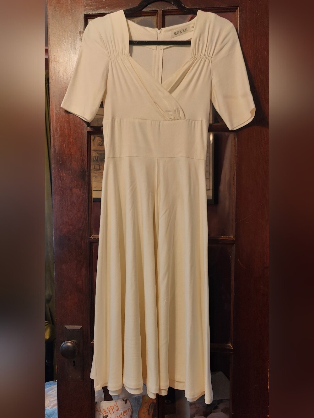 MUKKAS Cream Wrap-Front Midi Dress